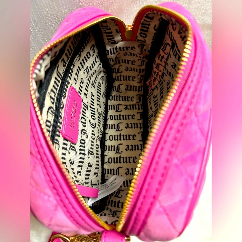 NEW Juicy Couture Fuzzy Hot Pink Quilted Crossbody Bag